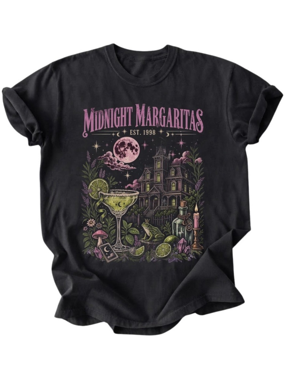 Midnight Margaritas Moon Castle Black Gildan T-Shirt